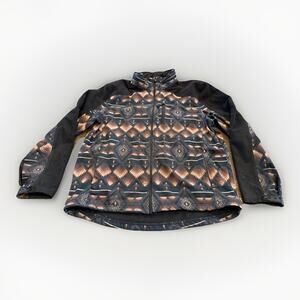 Powder River Soft Shell Mens Black Aztec Print Hidden Hood Full Zip Jacket L